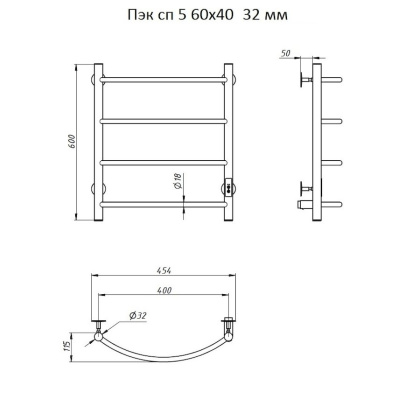 Полотенцесушитель Пэк сп 5 60х40 32 мм Полотенцесушитель Пэк сп 5 60х40 32 мм