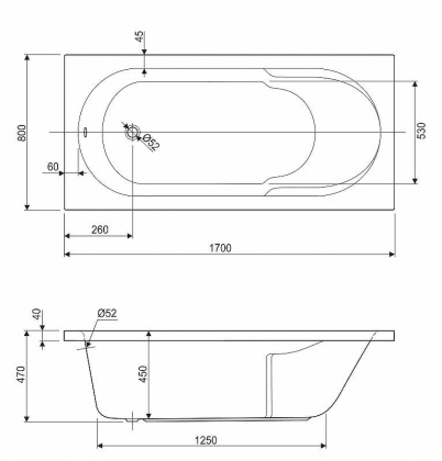 Акриловая ванна CEZARES ARNO-170-80-45-W37