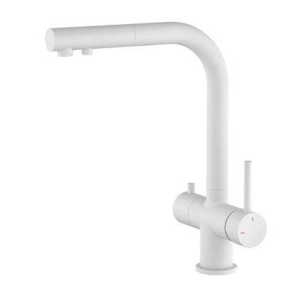 Смеситель Timo Saona 2356/16FL для кухни с подключением фильтра и выдвижной лейкой, белый матовый