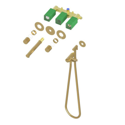 Смеситель для раковины встроенный с термостатом, с гигиеническим душем Timo Saona 2383/17SM золото матовое