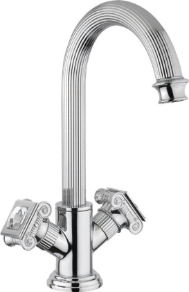 OLIMP-LS2-03/24-M Смеситель на раковину с донным клапаном, золото, ручки золото