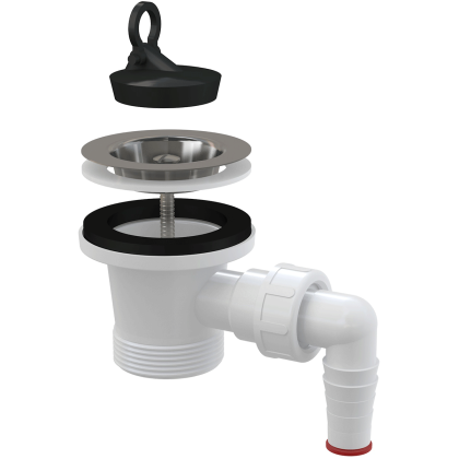 Донный клапан сифона для мойки 6/4" с нержавеющей peшeткой DN70 и штуцером