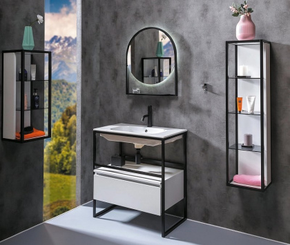 Пенал LOFT низкий белый, полки стекло 895-W Boheme