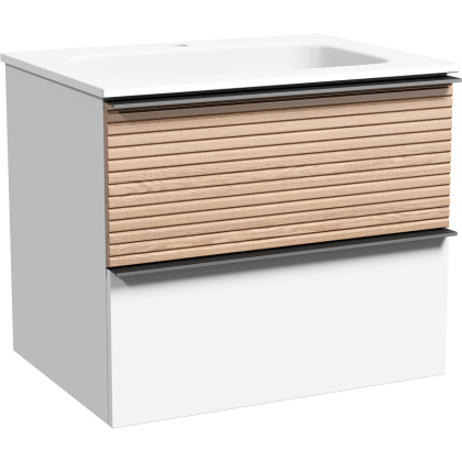 Тумба подвесная SANCOS Delta 590х445х500, c двумя ящиками оснащенными доводчиками,  дуб светлый/белый , арт. DL60W