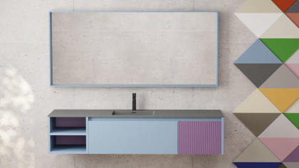 Подвесная тумба Domino 2000, шпон Tabu, для двух раковин, гладкий фасад Подвесная тумба Domino 2000, шпон Tabu, для двух раковин, гладкий фасад