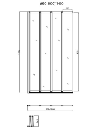 Душевая шторка на ванну VSB-31100CL, 1000*1400, хром, стекло прозрачное