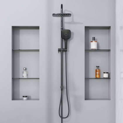 931000300 Eclipse, душ. система: верхний душ 220мм, ручн.душ 3 ф-ии 120 мм, штанга 1010 мм, Черный