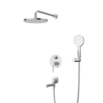 RELAX-VDSET-01 Душевой комплект встраиваемый с изливом (смеситель встраиваемый, верхний душ, ручной душ со шлангом, штуцер с держателем), хром