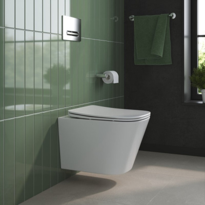 DUE 2.0 Унитаз подвесной безободковый с сиденьем дюропласт soft close BB7107CHR/SC