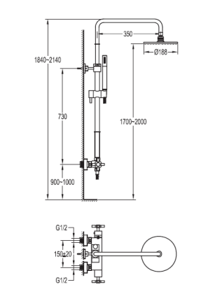 SIESTA-F-CD-TA-01 Душевая колонна (стойка), регулируемая по высоте, с термостатическим смесителем на один выход, верхним и ручным душем, хром