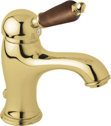 ELITE-LSM1-03/24-Bi Смеситель для раковины однорычажный с донным клапаном, золото, ручка белая