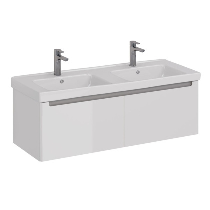 Тумба Lemark BUNO MINI 125см под 2 раковины, подвесная, 2 ящика, цвет корпуса, фасада: Белый глянец