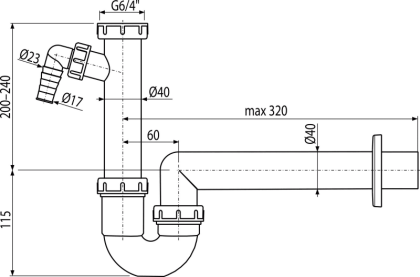 Сифон трубчатый с накидной гайкой 6/4" и штуцером