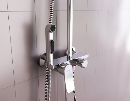 DX220910000 Apollo, душевая система со смесителем-полкой: верхний душ 230мм, ручной душ 120мм,